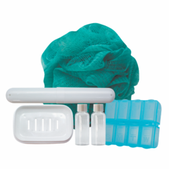 KIT VIAGEM LIFE B + ESPONJA BANHO DE NYLON + PORTA COMPRIMIDOS - Life B