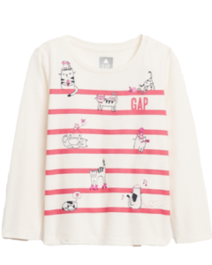 Camiseta Manga Longa Creme Cats GAP - Toddler Girl (2 a 7 Anos)