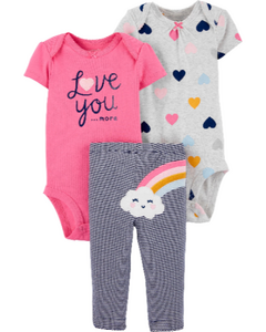 Conjunto 3 Peças Rosa Arco-Íris CARTER'S - Bebê Menina - Baby Bens Importados | Roupas Infantis de Qualidade