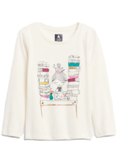 Camiseta Manga Longa Creme "Girl & Books" GAP - Toddler Girl (2 a 7 Anos)