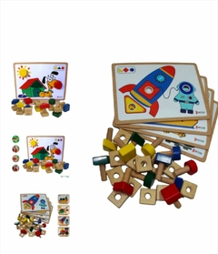 Juego De Construcción Madera Tuercas Percepción Visual Didáctico - tienda online