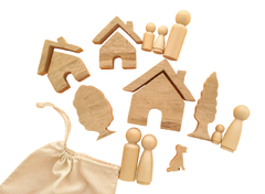 Kit De Madera Pegs Familia Montessori Juego Simbólico