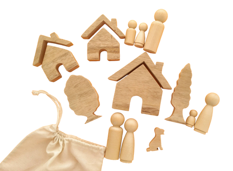Kit De Madera Pegs Familia Montessori Juego Simbólico