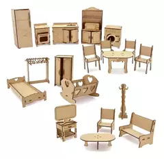 Combo 11 Muebles P Casita Barbie Mdf Fibrofacil Para Armar