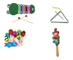 Kit De Percusión Infantil X5 Xilofon Maraca 1 A 3años Música