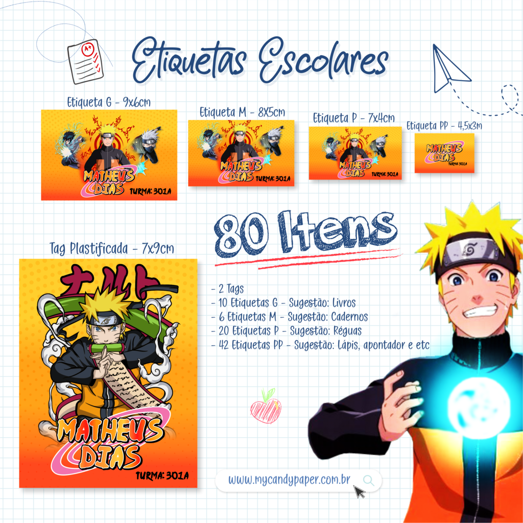 Etiqueta Escolar Personalizada - Naruto