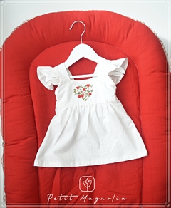 Vestido de tusor con bordado artesanal Corazon floral - comprar online