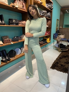 Conjunto feminino blusa manga longa e gola + calça fler (verde claro) - loja online