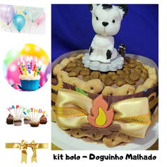 Kit 01 Bolo de Aniversário Pet | Doguinho Malhado | 3 itens com 2 brindes (Nr 4)