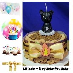 Kit 01 Bolo de Aniversário Pet | Doguinho Preto | 3 itens com 2 brindes (Nr 5)