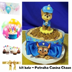 **Kit Bolo de Aniversário Pet | Patrulha Canina Chase | 3 itens + 2 brindes (Nr 09)