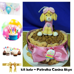 **Kit Bolo de Aniversário Pet | Patrulha Canina Skye| 3 itens + 2 brindes (Nr 14) - Criativa Ponto de Negócios