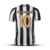 Camisa de futebol do Santos, modelo Neymar 10, com listras pretas e brancas, vista pela parte de trás.