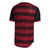 Camisa masculina do Flamengo 22/23, preta e vermelha, vista traseira com desenho listrado.