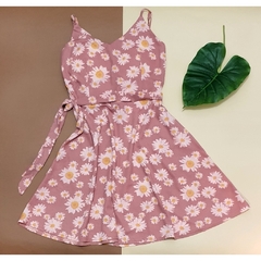 Vestido curto de alça estampado Floral com cinto verão - comprar online