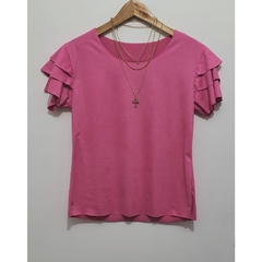 Blusa Suede Babado Feminina Elegante Blusinha Da Moda Manga Curta Roupa Aveludada Corte a Laser T-Shirt Verão Camisa Cam - comprar online