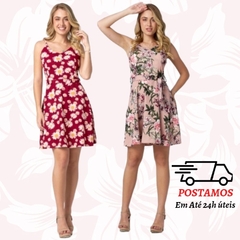 Vestido curto de alça estampado Floral com cinto verão na internet