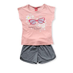 Conjunto Com Blusa E Shorts Elian Infantil Rosa Queimado