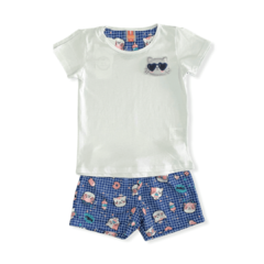 Conjunto Com Blusa E Shorts Tileesul Branco Gatinho