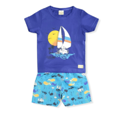 CONJUNTO COM CAMISETA E BERMUDA CACAU KIDS BARCO 