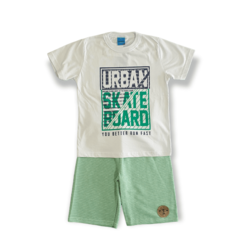 Conjunto WRK Camiseta Em Meia Malha Estampa Urban Skate Board + Bermuda