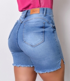 Short Curto Feminino Jeans Cintura Alta Com Licra Levanta Bumbum