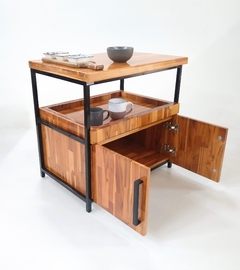 mesa-auxiliar-café-bar-mesa-de-canto-para-café-aço-madeira-com-bandeja-armário-auxiliar