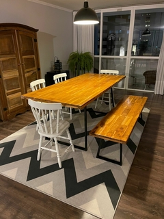 conjunto mesa e banco industrial ferro madeira conjunto sala de jantar