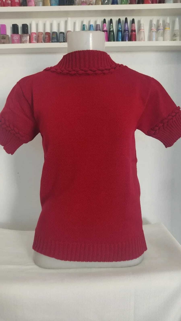 Blusa Tricot Manga Curta Verão Bolinha Moda Feminina