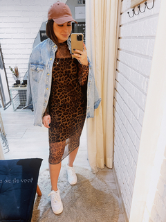 Vestido Tule Midi Manga Longa Animal Print na internet