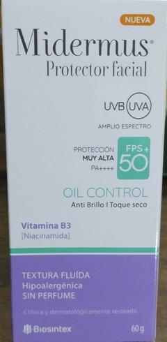 Midermus Protector Facial UVB UVA FPS 50 OIL Control y Vit B3 60 grs