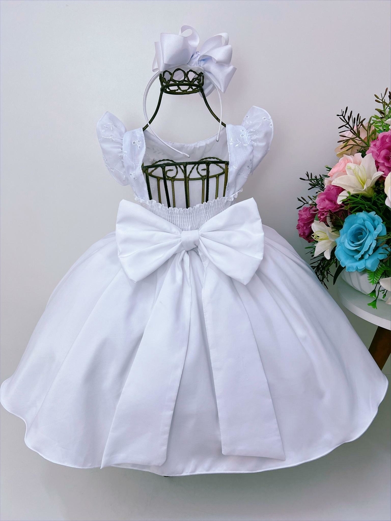 Vestido Infantil Azul C/ Renda Cinto Pérolas Strass Princesa