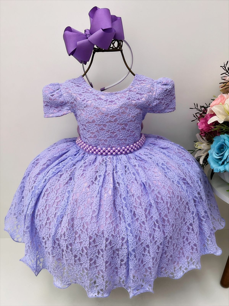 Vestido de luxo Lilás Renda Realeza princesa Sofia tamanho 2