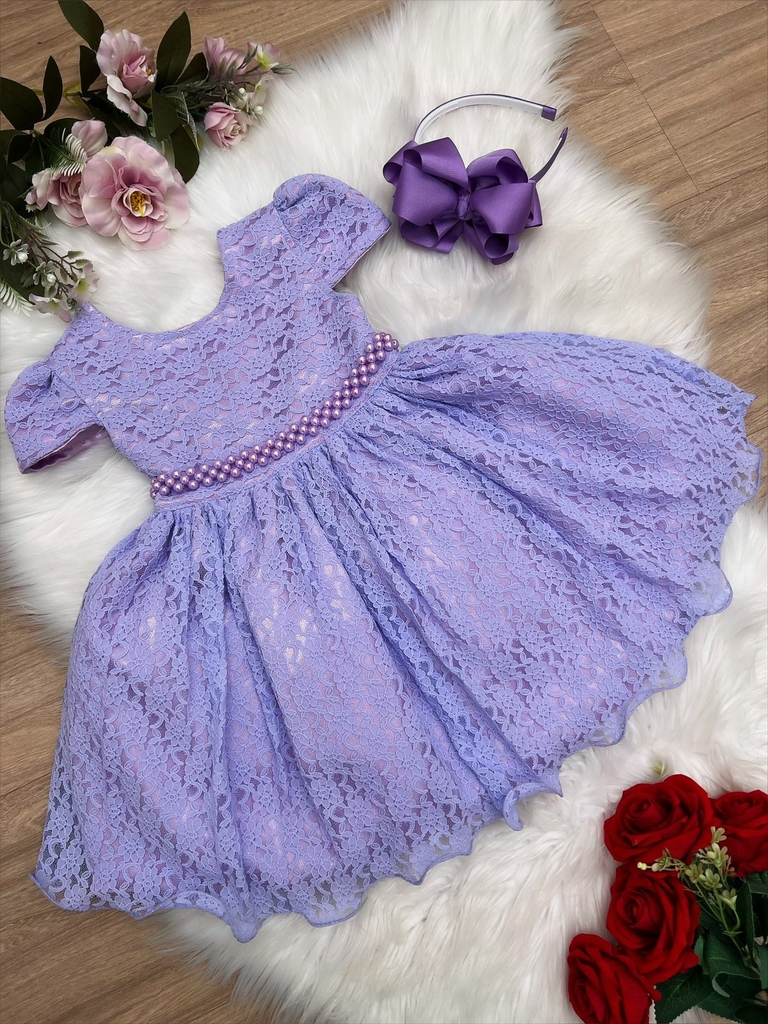 Vestido Infantil Princesa Sofia Lilás C/ Cinto De Pérolas