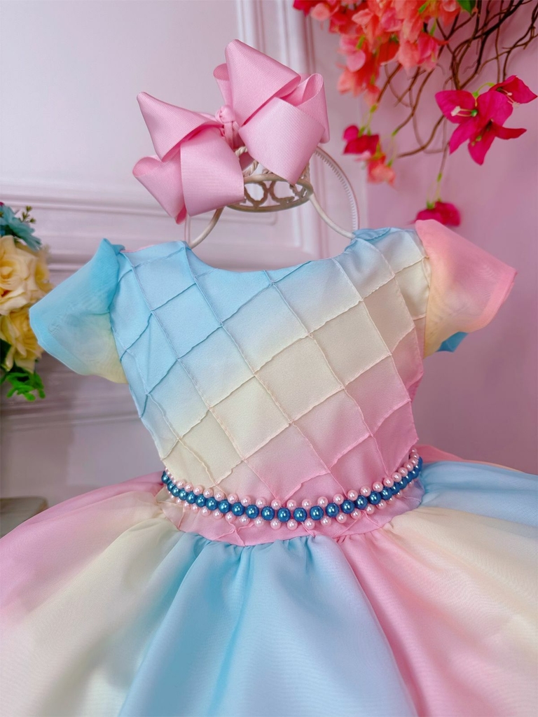 Vestido Infantil Frozen Princesas Com Cinto de Pérolas