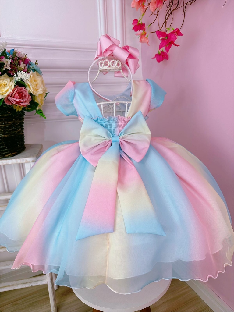 Vestido Infantil Frozen Princesas Com Cinto de Pérolas