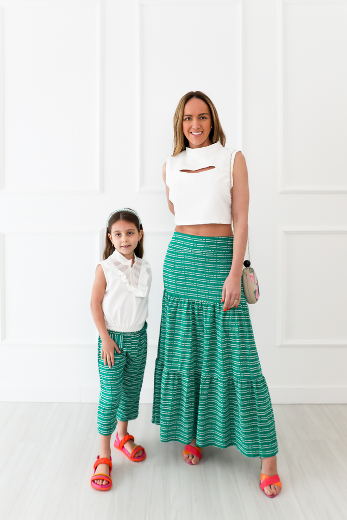 conjunto m e e filha capri verde listras Infantil