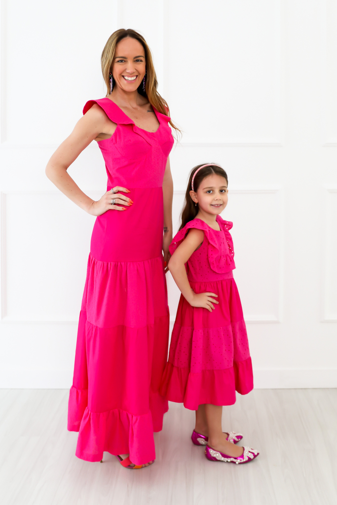 Vestido mae e filha 2024 rosa