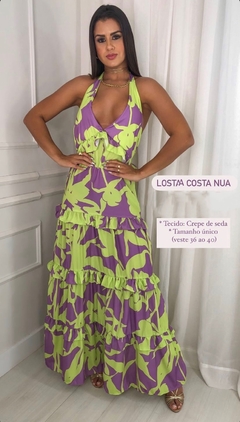 Vestido longo costa nua estampado na internet