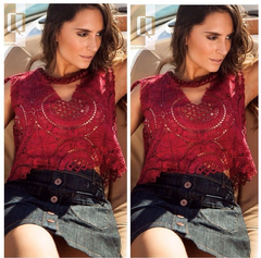 Cropped renda guipir marsala