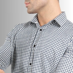 Camisa Rogerio Manga Longa Slim Fit Xadrez Mini Azul Noite/Branco na internet