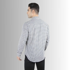 Camisa Rogerio Manga Longa Slim Fit Xadrez Mini Azul Noite/Branco - comprar online