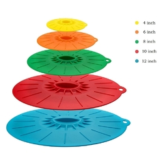 Tampa de silicone, Conjunto com 5 unidades,com cores vibrantes e variadas. Usadas de várias maneiras, inclusive microondas. Mantém seus alimentos com sabor original. - loja online