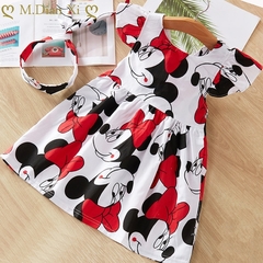 Vestido de menina, estampa de desenho animado da minnie, roupas de verão. na internet