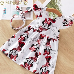 Vestido de menina, estampa de desenho animado da minnie, roupas de verão.