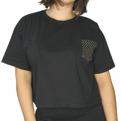 Art.7976 Remera con bolsillo strass algodón - tienda online