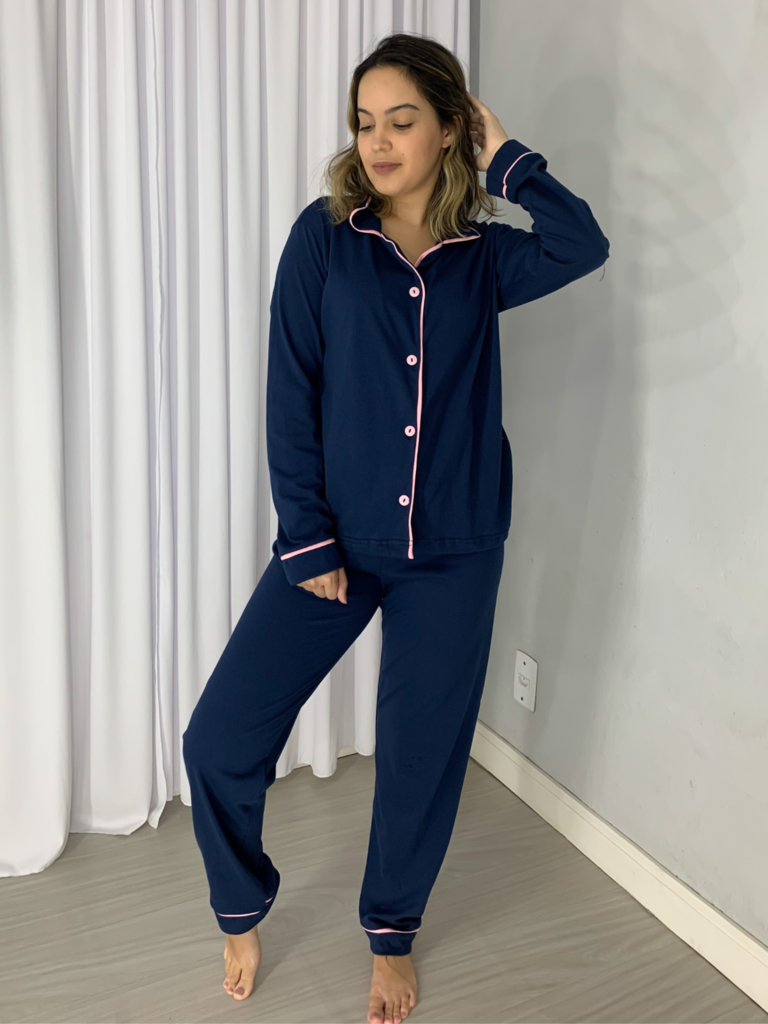 Pijama Americano Longo Xadrez Rosa