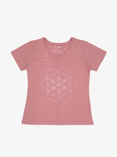 CAMISETA BABYLOOK ALGODÃO ORGÂNICO - ESTAMPA FLOR DA VIDA - ROSA na internet