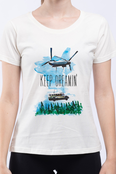 CAMISETA ESTAMPADA KEEP DREAMIN` BABYLOOK ALGODÃO ORGÂNICO - OFF WHITE - FEM - comprar online