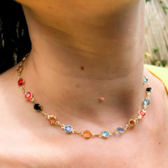 Choker Cristais Colors Bolinha Banhado em Ouro 18K - comprar online